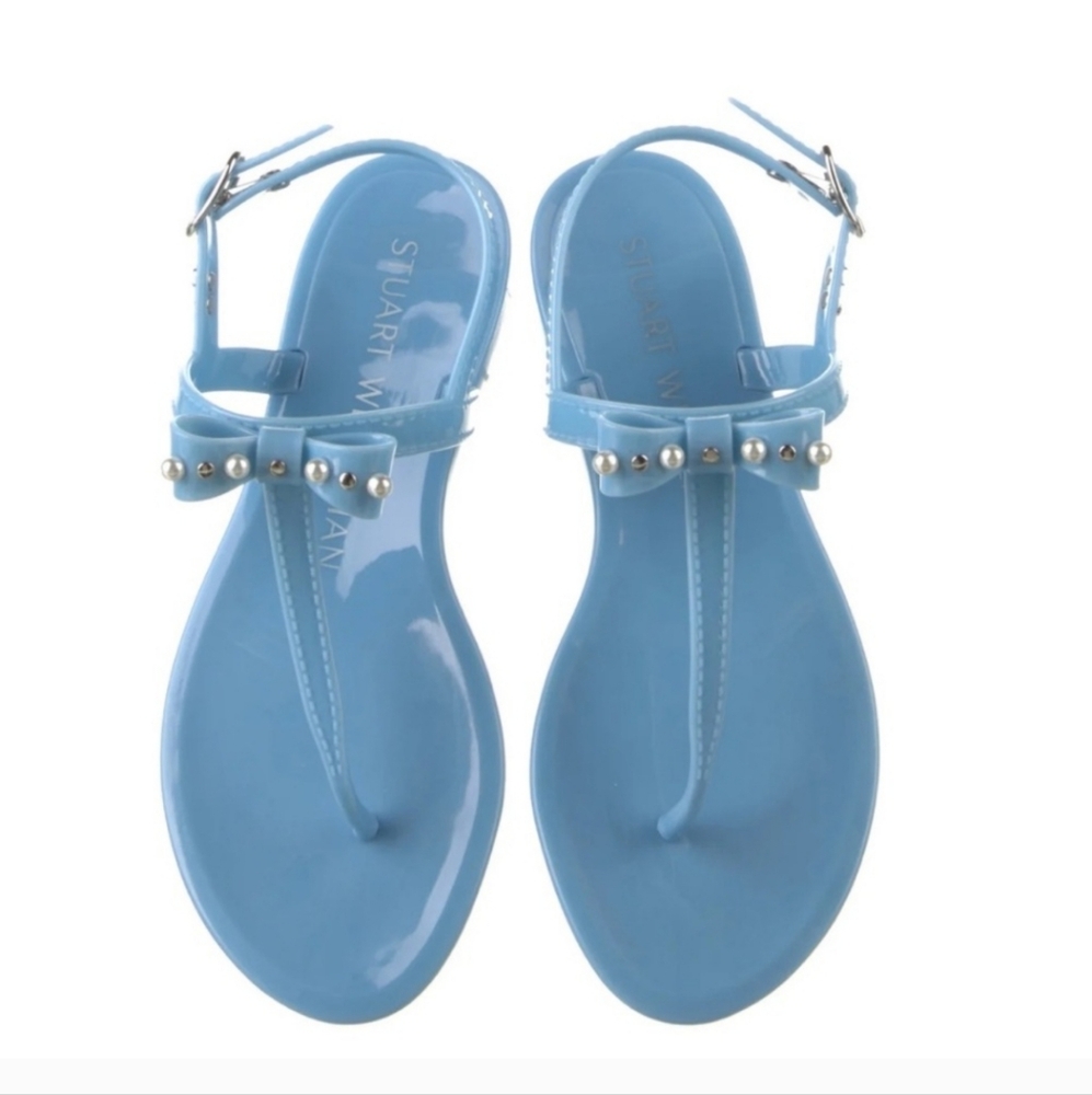 Stuart Weitzman Pearl Stud Bow Jelly Sandal Sz 9